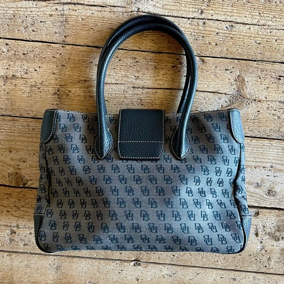 Dooney & Bourke Monogram Logo Satchel Tote Bag Black Canvas Leather - Picture 2 of 14